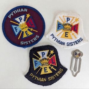 Lot Vintage PYTHIAN SISTERS Memorabilia Embroidered Patch Metal Enamel Bookmark